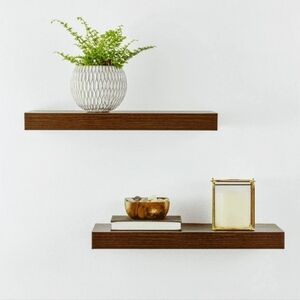 Mainstays Walnut 16.5" Wood Floating Shelves, Set of 2